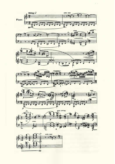 Pentagrama de la Pieza para Piano op.11 Nº 2 de Arnold Schoenberg en la versión de Ferruccio Busoni