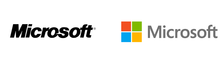 El antes y el después de la marca gráfica de Microsoft.