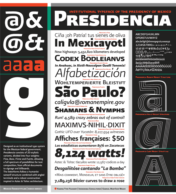 Identidad institucional para el Gobierno de México, 2006. Juego de pesos tipográficos de Presidencia Sans.