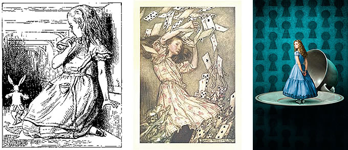 Alicia en el País de las Maravillas por: Sir John Tenniel (1820-1914). Arthur Rackham (1867-1939). Tim Burton (2010)