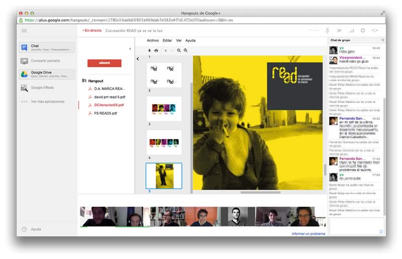 Videoconferencia entre los diseñadores y el coordinador, con la herramienta Google Hangouts.