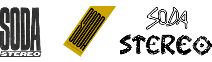 Soda Stereo. De izquierda a derecha, logos de los discos: «Nada Personal» (1985), «Signos» (1986) y «Ruido blanco» (1987).