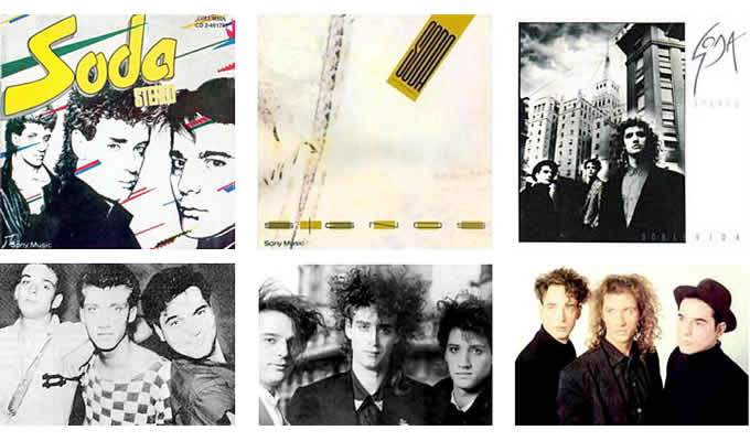 Soda Stereo. Un look para cada etapa, de izquierda a derecha: «Soda Stereo» (1984), «Signos» (1986), «Doble vida» (1988).