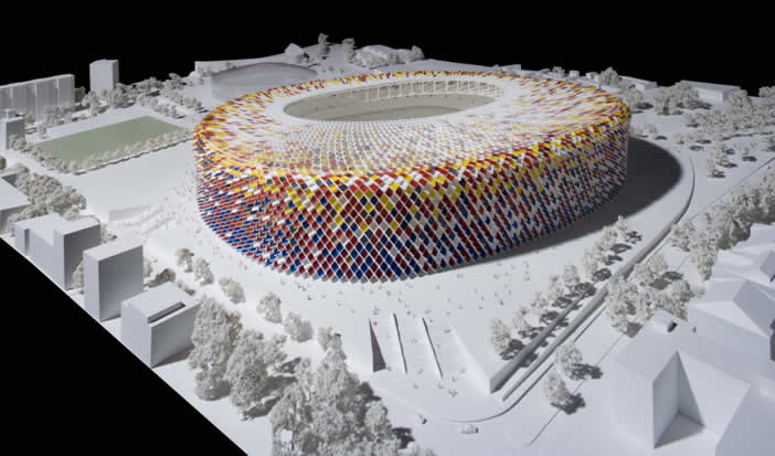 Maqueta del proyecto de ampliación del Estadio Camp Nou, Barcelona. 
