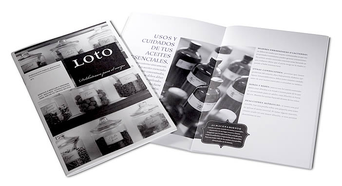 Portada y doble página de una publicación desarrollada para los clientes de Loto delikatessen para el cuerpo.